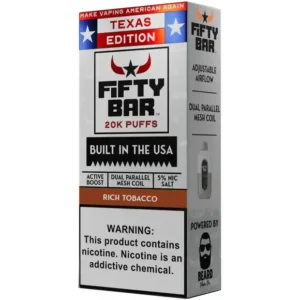 Rich Tobacco Texas X Fifty Bar 20k Puffs Disposable Vape